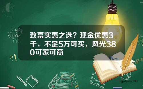致富实惠之选？现金优惠3千，不足5万可买，风光380可家可商