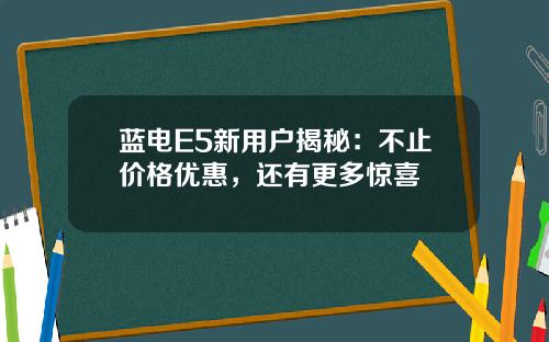 蓝电E5新用户揭秘：不止价格优惠，还有更多惊喜