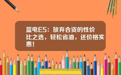 蓝电E5：放弃合资的性价比之选，轻松省油，还价格实惠！