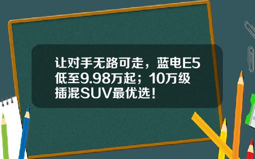 让对手无路可走，蓝电E5低至9.98万起；10万级插混SUV最优选！