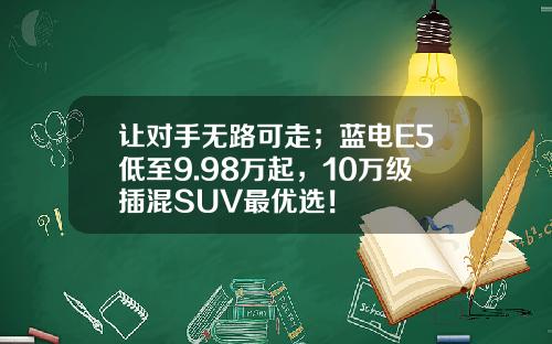 让对手无路可走；蓝电E5低至9.98万起，10万级插混SUV最优选！