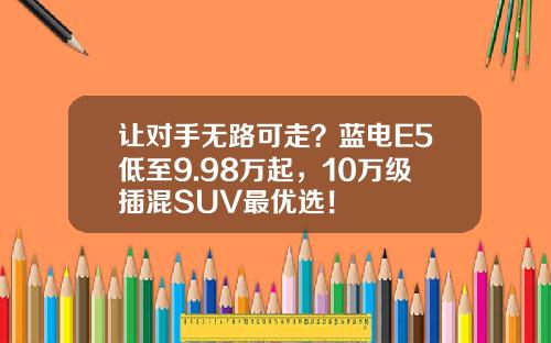 让对手无路可走？蓝电E5低至9.98万起，10万级插混SUV最优选！