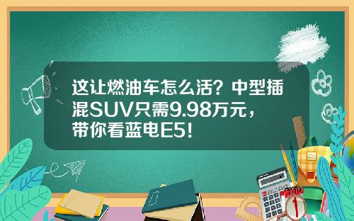 这让燃油车怎么活？中型插混SUV只需9.98万元，带你看蓝电E5！