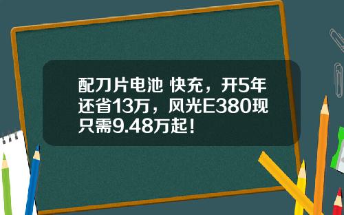 配刀片电池+快充，开5年还省13万，风光E380现只需9.48万起！