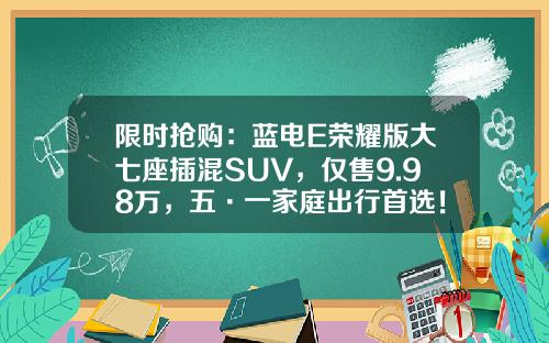 限时抢购：蓝电E荣耀版大七座插混SUV，仅售9.98万，五·一家庭出行首选！