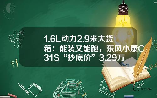 1.6L动力2.9米大货箱：能装又能跑，东风小康C31S“抄底价”3.29万