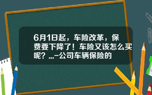 6月1日起，车险改革，保费要下降了！车险又该怎么买呢？...-公司车辆保险的缴纳