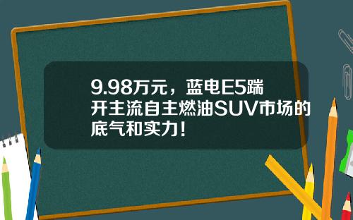 9.98万元，蓝电E5踹开主流自主燃油SUV市场的底气和实力！