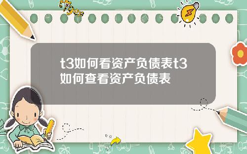 t3如何看资产负债表t3如何查看资产负债表