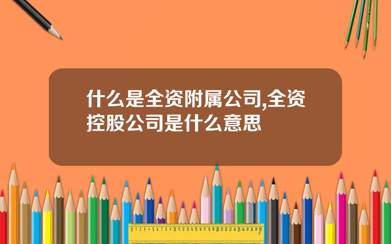 什么是全资附属公司,全资控股公司是什么意思