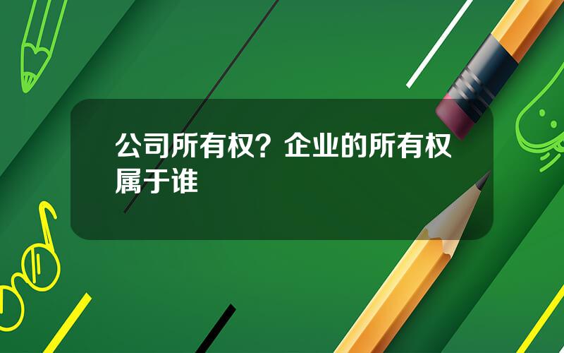 公司所有权？企业的所有权属于谁