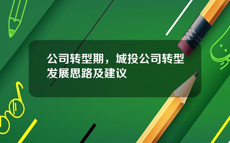 公司转型期，城投公司转型发展思路及建议