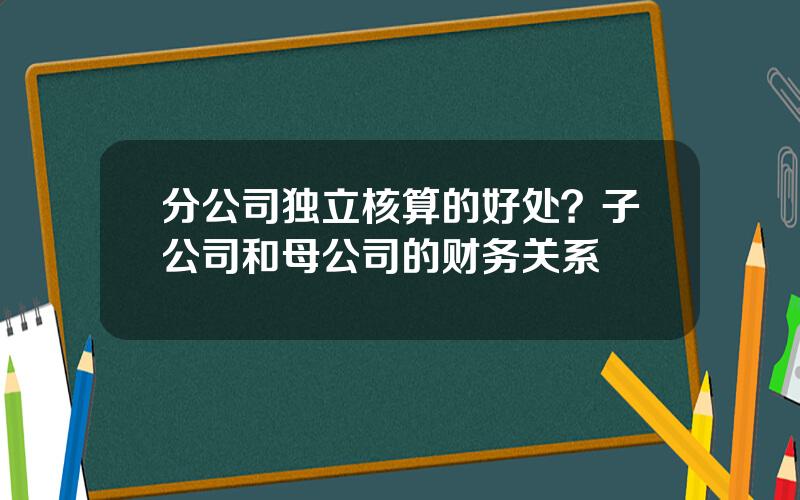 分公司独立核算的好处？子公司和母公司的财务关系