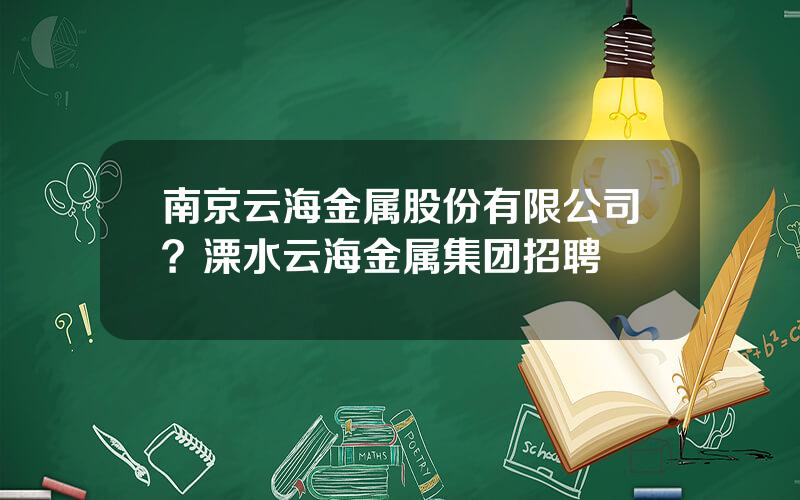 南京云海金属股份有限公司？溧水云海金属集团招聘