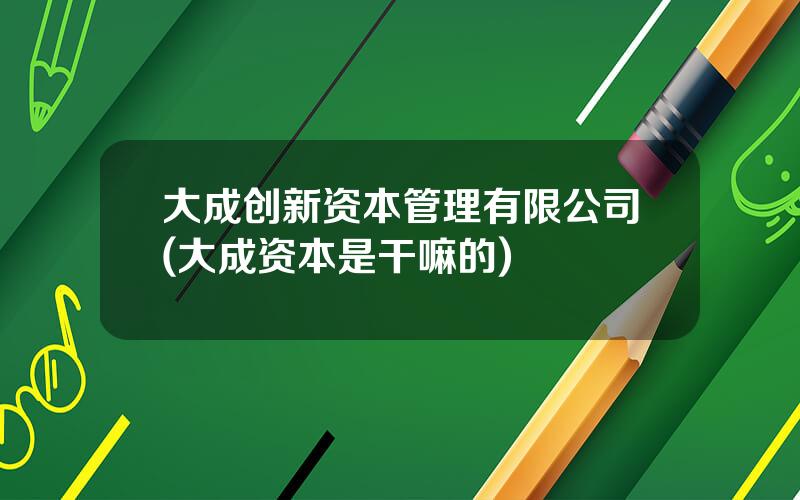 大成创新资本管理有限公司(大成资本是干嘛的)